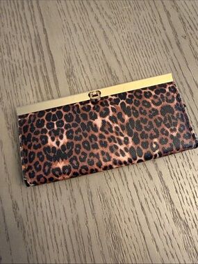 Leopard Print Clutch Wallet with Gold Trim